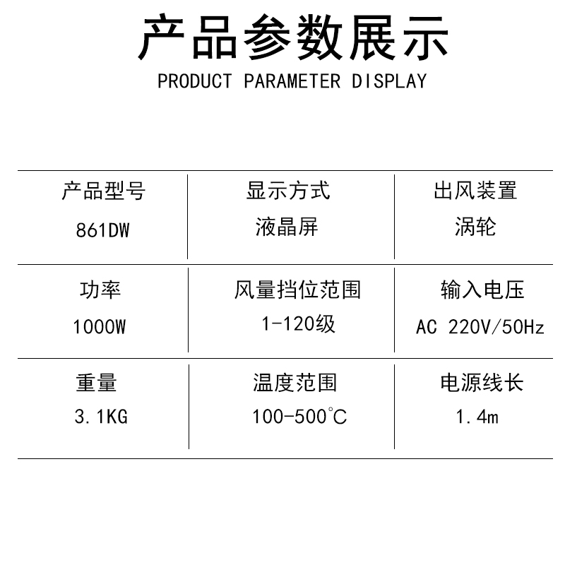 產品參數展示